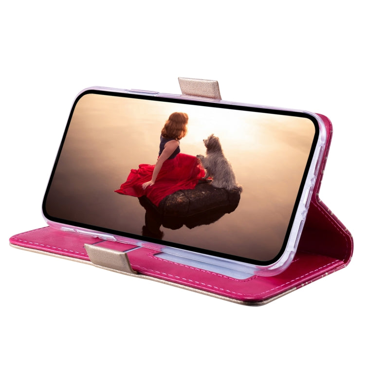 For iPhone 15 Pro Max Lace Pattern Double Button Zipper Leather Phone Case with Lanyard(Rose Red) - HoMEdemic™ 