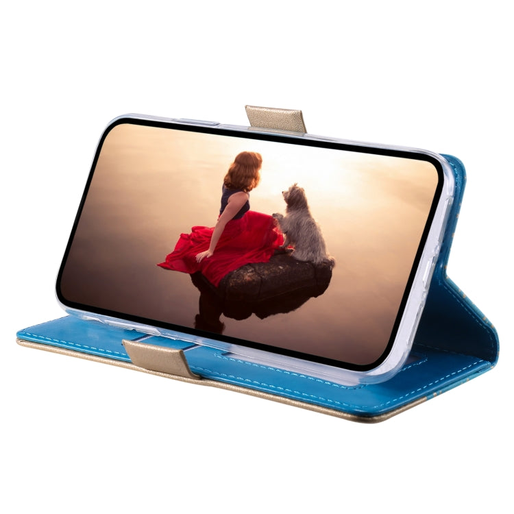 For iPhone 15 Pro Max Lace Pattern Double Button Zipper Leather Phone Case with Lanyard(Blue) - HoMEdemic™ 