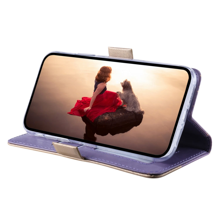 For iPhone 15 Pro Lace Pattern Double Button Zipper Leather Phone Case with Lanyard(Purple) - HoMEdemic™ 