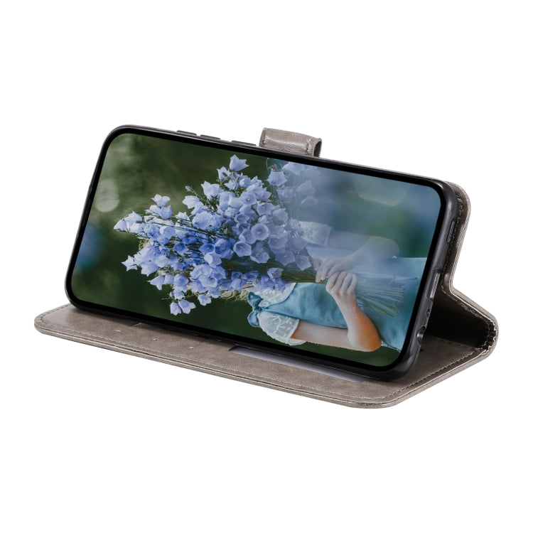 For iPhone 15 Pro Totem Flower Embossed Leather Phone Case(Grey) - HoMEdemic™ 