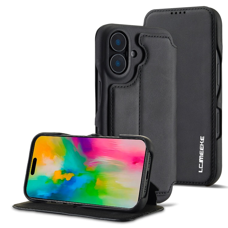 For iPhone 16 LC.IMEEKE Hon Ancient Series Flip Leather Phone Case(Black) - HoMEdemic™ 