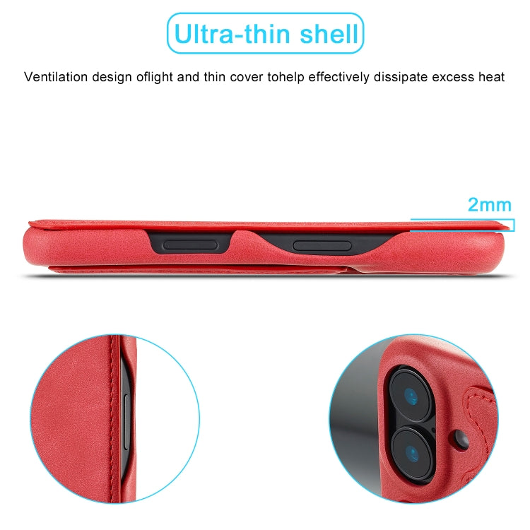 For iPhone 16 LC.IMEEKE Hon Ancient Series Flip Leather Phone Case(Red) - HoMEdemic™ 