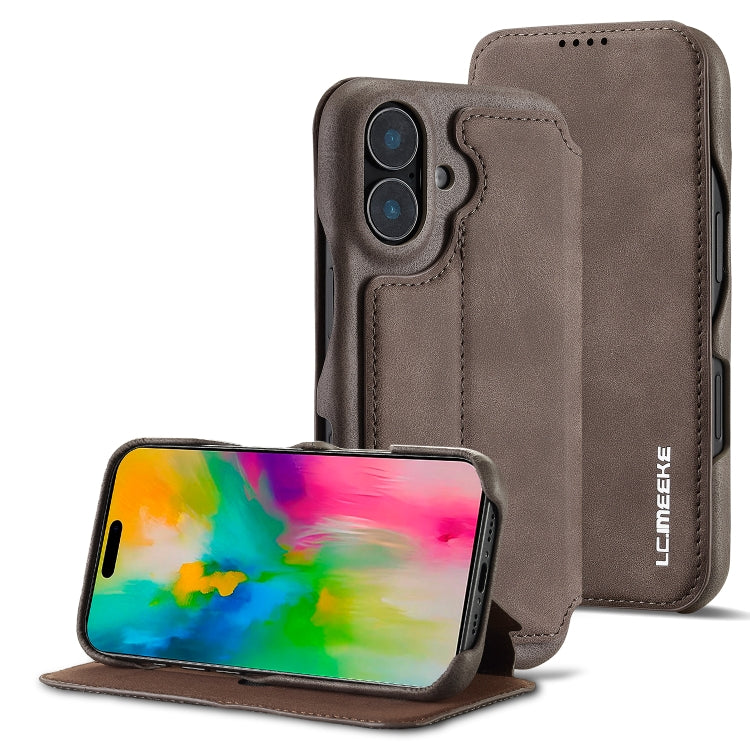 For iPhone 16 LC.IMEEKE Hon Ancient Series Flip Leather Phone Case(Coffee) - HoMEdemic™ 