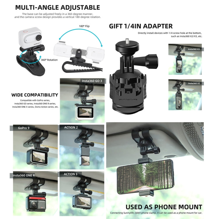 Sunnylife ZJ585 Sun Visor Camera Mount Quick Release Holder 360 Degree Rotating Vlog Bracket(Black) - HoMEdemic™ 