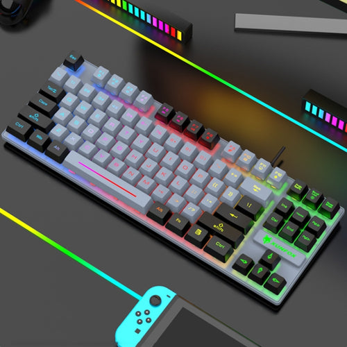 XUNFOX K10 87-Keys Rainbow Blacklit USB Wired Gaming Keyboard, Cable Length: 1.5m(Grey Black) - HoMEdemic™ 