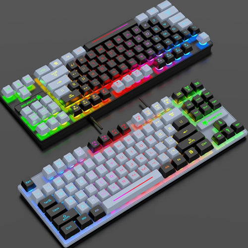 XUNFOX K10 87-Keys Rainbow Blacklit USB Wired Gaming Keyboard, Cable Length: 1.5m(Grey Black) - HoMEdemic™ 