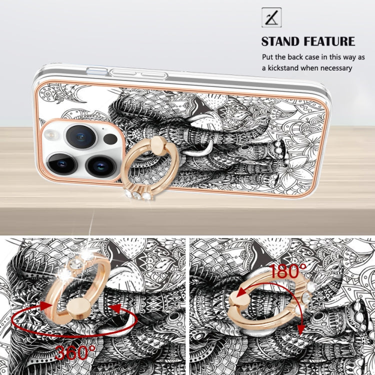 For iPhone 15 Pro Max Electroplating Dual-side IMD Phone Case with Ring Holder(Totem Elephant) - HoMEdemic™ 