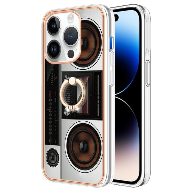 For iPhone 15 Pro Max Electroplating Dual-side IMD Phone Case with Ring Holder(Retro Radio) - HoMEdemic™ 