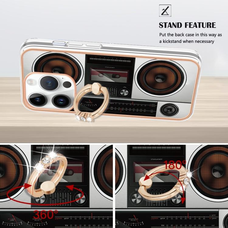 For iPhone 15 Pro Max Electroplating Dual-side IMD Phone Case with Ring Holder(Retro Radio) - HoMEdemic™ 