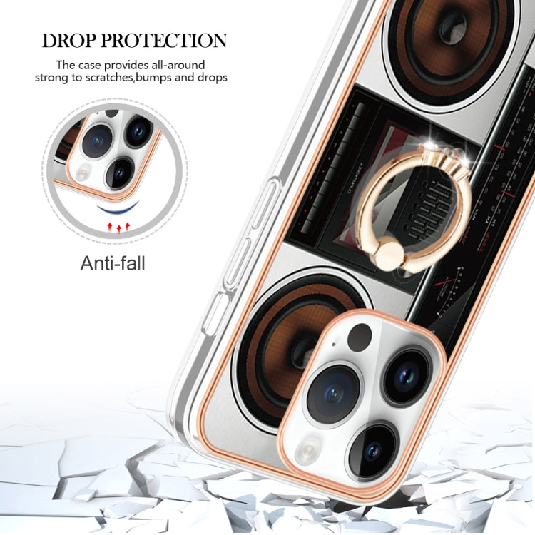 For iPhone 15 Pro Max Electroplating Dual-side IMD Phone Case with Ring Holder(Retro Radio) - HoMEdemic™ 