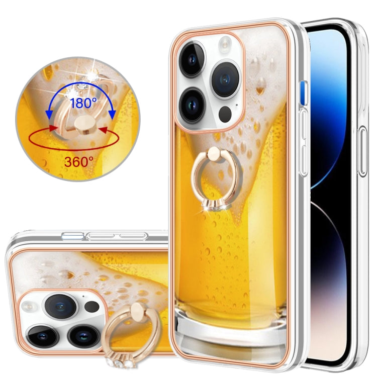 For iPhone 15 Pro Max Electroplating Dual-side IMD Phone Case with Ring Holder(Draft Beer) - HoMEdemic™ 