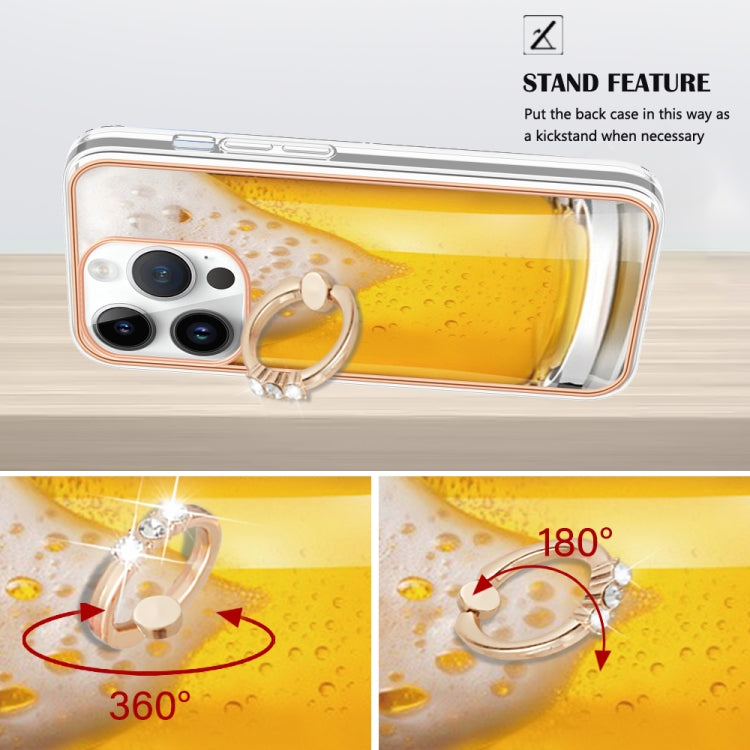 For iPhone 15 Pro Max Electroplating Dual-side IMD Phone Case with Ring Holder(Draft Beer) - HoMEdemic™ 