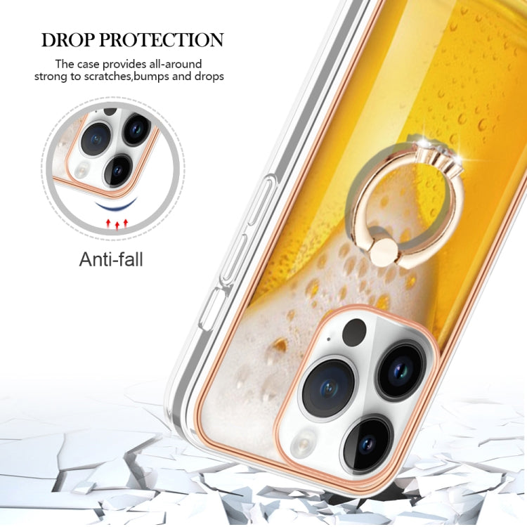 For iPhone 15 Pro Max Electroplating Dual-side IMD Phone Case with Ring Holder(Draft Beer) - HoMEdemic™ 