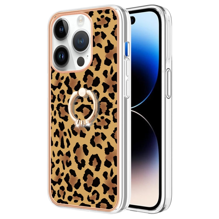 For iPhone 15 Pro Electroplating Dual-side IMD Phone Case with Ring Holder(Leopard Print) - HoMEdemic™ 