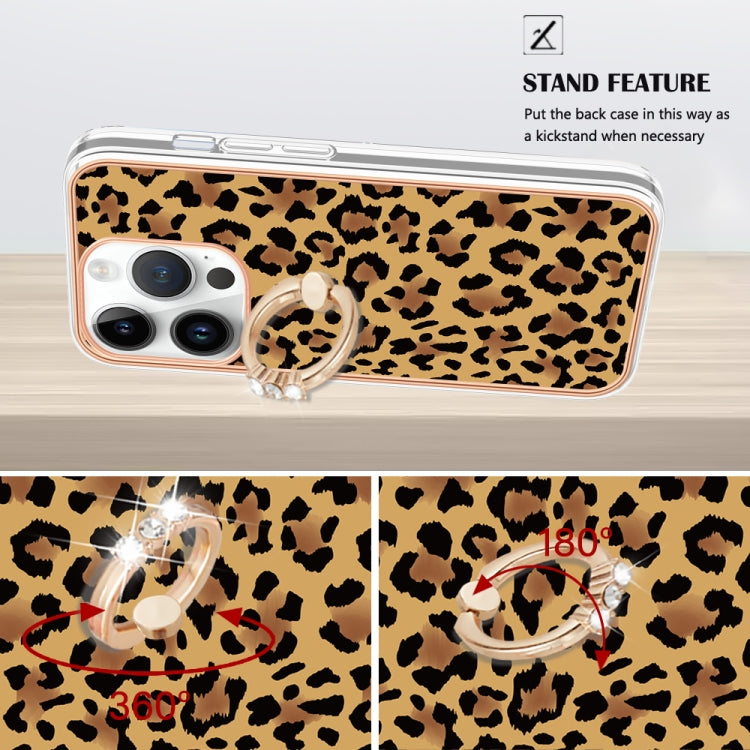 For iPhone 15 Pro Electroplating Dual-side IMD Phone Case with Ring Holder(Leopard Print) - HoMEdemic™ 