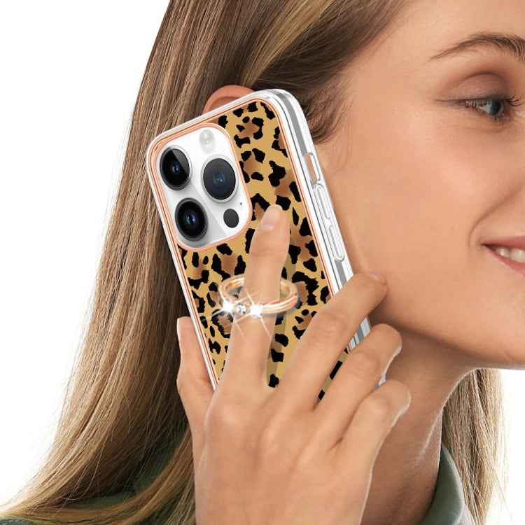 For iPhone 15 Pro Electroplating Dual-side IMD Phone Case with Ring Holder(Leopard Print) - HoMEdemic™ 