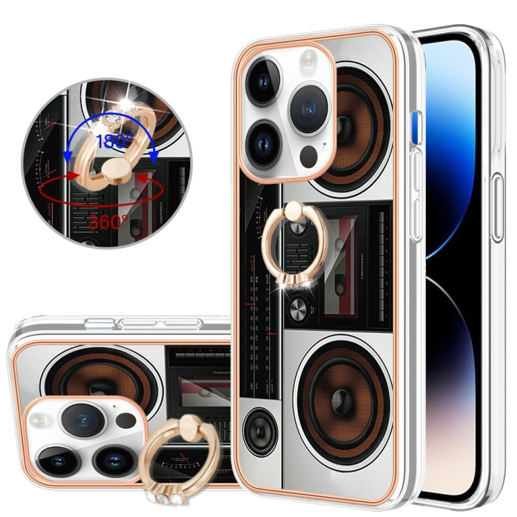 For iPhone 15 Pro Electroplating Dual-side IMD Phone Case with Ring Holder(Retro Radio) - HoMEdemic™ 