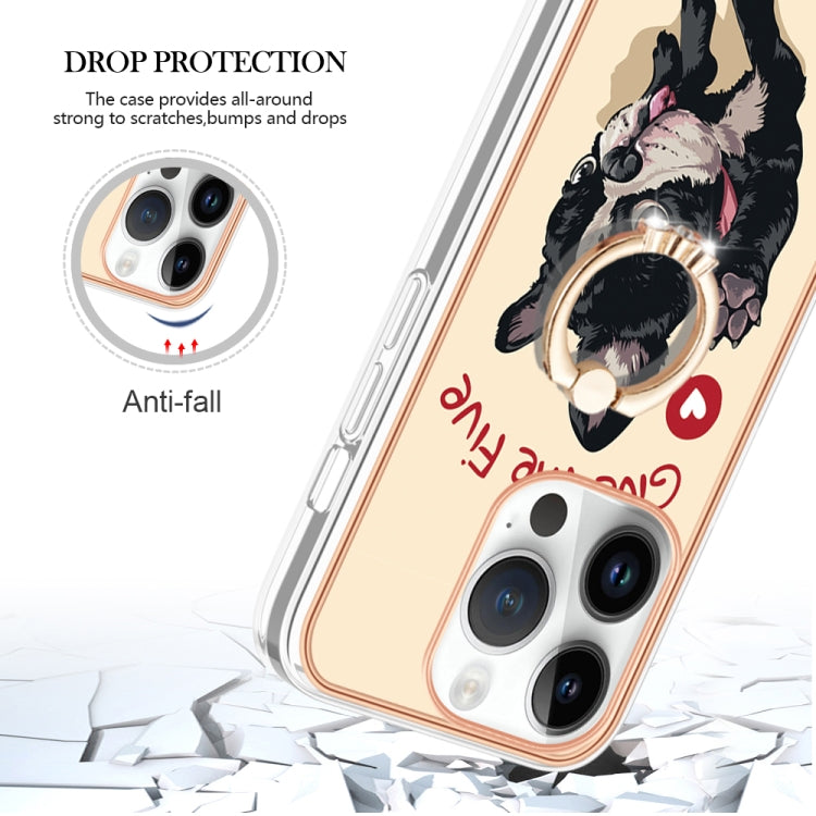 For iPhone 15 Pro Electroplating Dual-side IMD Phone Case with Ring Holder(Lucky Dog) - HoMEdemic™ 