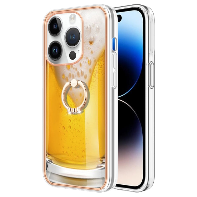 For iPhone 15 Pro Electroplating Dual-side IMD Phone Case with Ring Holder(Draft Beer) - HoMEdemic™ 