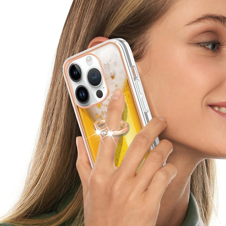 For iPhone 15 Pro Electroplating Dual-side IMD Phone Case with Ring Holder(Draft Beer) - HoMEdemic™ 