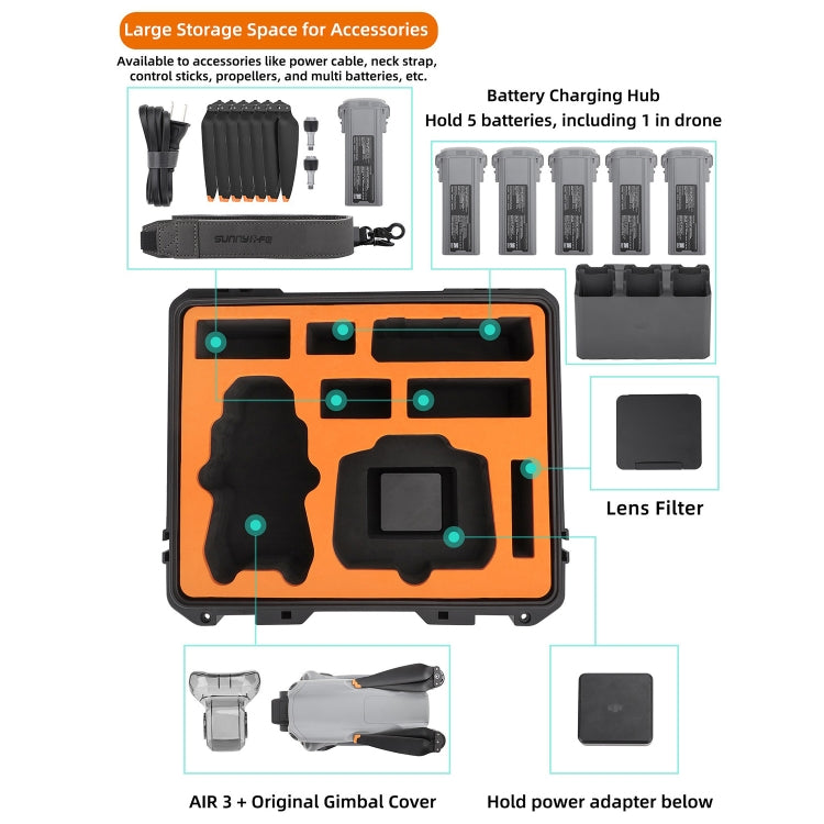 For DJI Air 3 Sunnylife Safety Carrying Case Large Capacity Waterproof Shock-proof Hard Travel Case Multi-battery Flying Version - HoMEdemic™ 