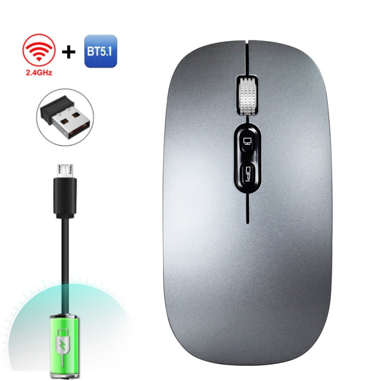 HXSJ M103 1600DPI Dual Mode 2.4GHz + Bluetooth 5.1 Wireless Rechargeable Mouse(Grey) - HoMEdemic™ 