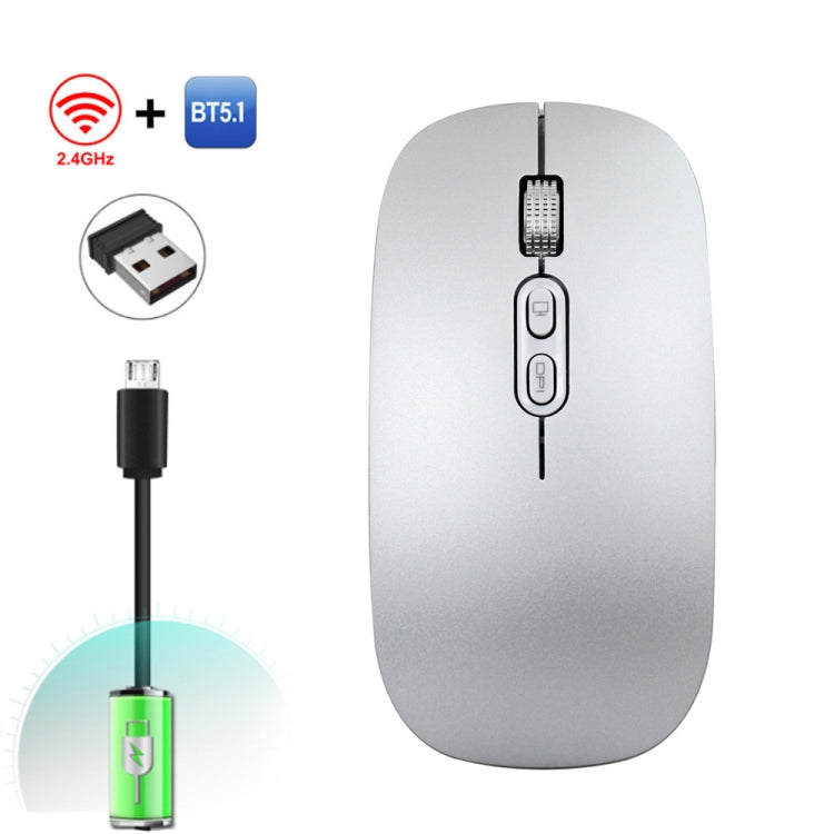 HXSJ M103 1600DPI Dual Mode 2.4GHz + Bluetooth 5.1 Wireless Rechargeable Mouse(Silver) - HoMEdemic™ 