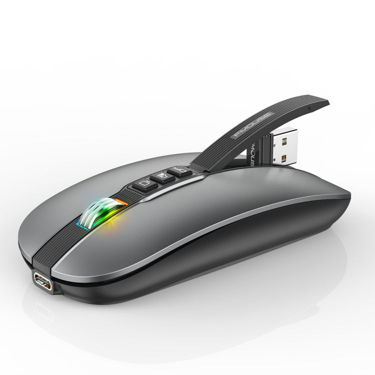 HXSJ M113 2400DPI Dual Mode 2.4GHz + Bluetooth 5.1 Wireless Mouse(Metallic Grey) - HoMEdemic™ 