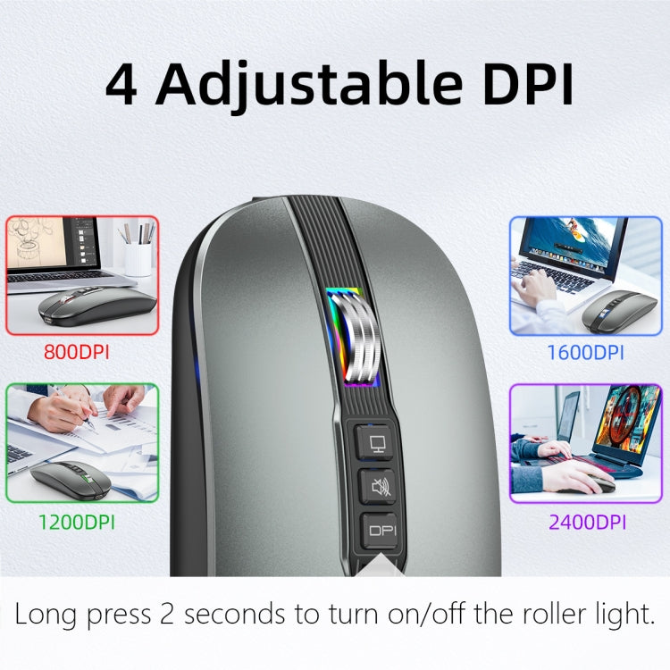 HXSJ M113 2400DPI Dual Mode 2.4GHz + Bluetooth 5.1 Wireless Mouse(Metallic Grey) - HoMEdemic™ 