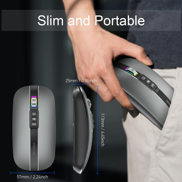 HXSJ M113 2400DPI Dual Mode 2.4GHz + Bluetooth 5.1 Wireless Mouse(Metallic Grey) - HoMEdemic™ 