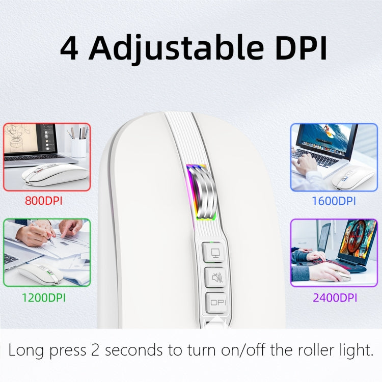 HXSJ M113 2400DPI Dual Mode 2.4GHz + Bluetooth 5.1 Wireless Mouse(Pearl White) - HoMEdemic™ 