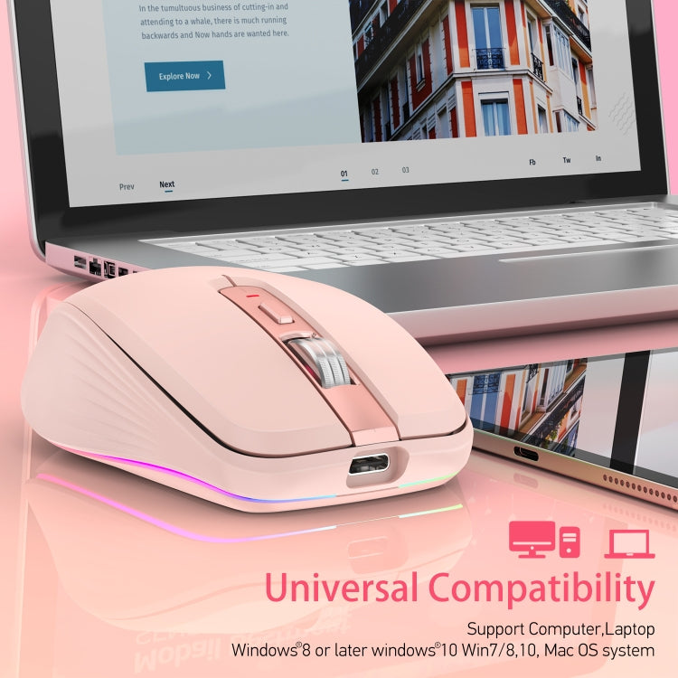 HXSJ M303 2400DPI Dual Mode 2.4GHz + Bluetooth 5.1 Wireless Mouse(Pink) - HoMEdemic™ 