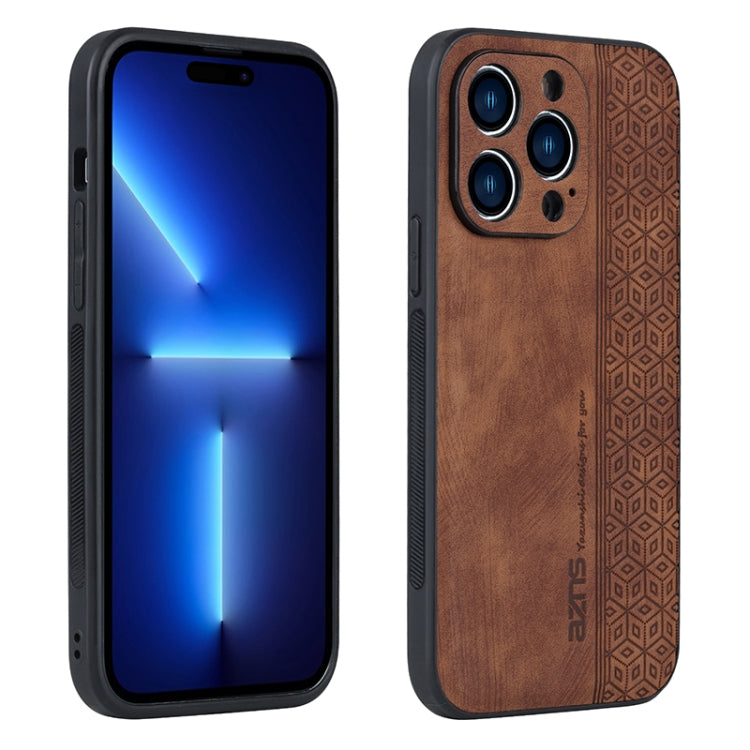 For iPhone 15 Pro Max AZNS 3D Embossed Skin Feel Phone Case(Brown) - HoMEdemic™ 