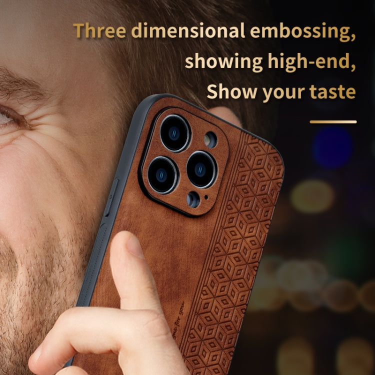 For iPhone 15 Pro Max AZNS 3D Embossed Skin Feel Phone Case(Brown) - HoMEdemic™ 