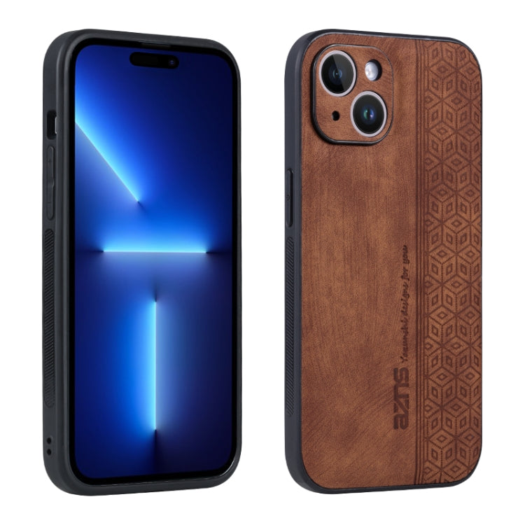 For iPhone 15 AZNS 3D Embossed Skin Feel Phone Case(Brown) - HoMEdemic™ 