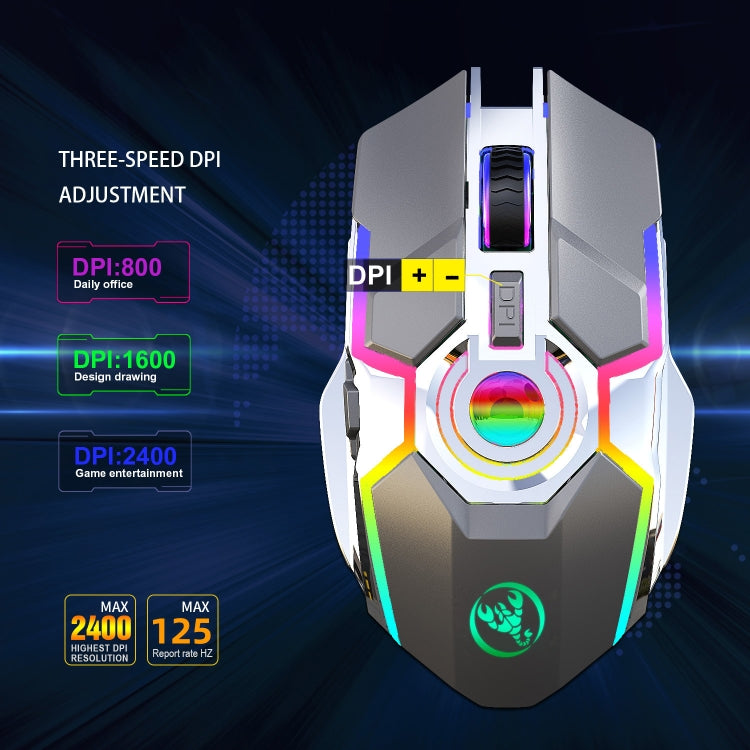 HXSJ T30 2400DPI RGB 2.4GHz Wireless Mouse(Metallic Grey) - HoMEdemic™ 