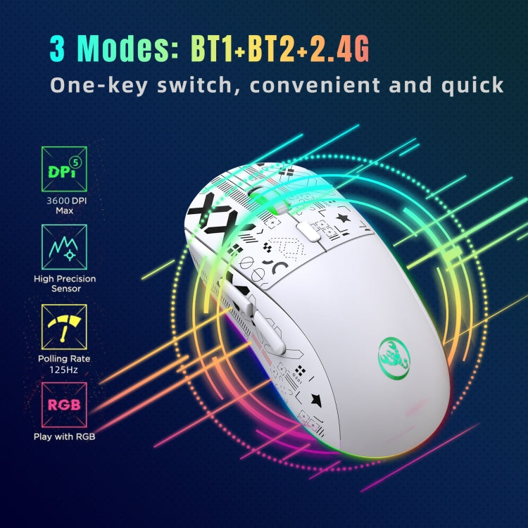 HXSJ T90 RGB Light Three-mode Wireless Gaming Mouse(White) - HoMEdemic™ 