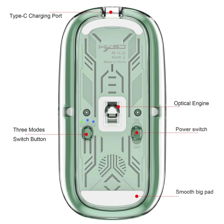 HXSJ T900 Transparent Magnet Three-mode Wireless Gaming Mouse(Blue) - HoMEdemic™ 