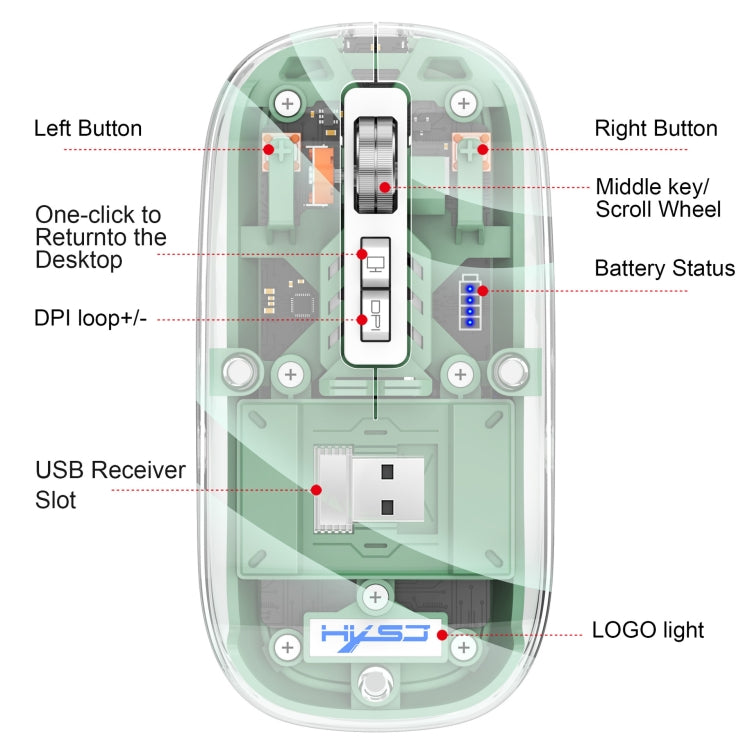 HXSJ T900 Transparent Magnet Three-mode Wireless Gaming Mouse(White) - HoMEdemic™ 