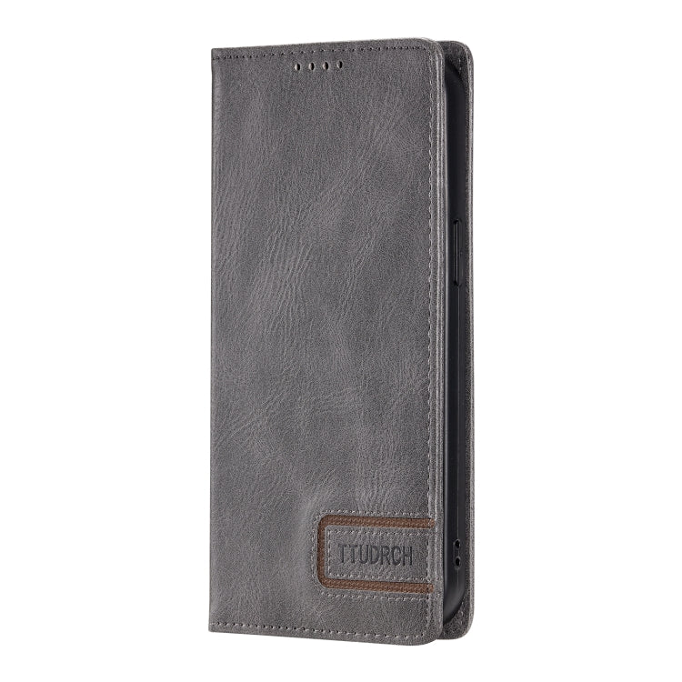 For iPhone 15 Pro Max TTUDRCH RFID Retro Texture Magnetic Leather Phone Case(Grey) - HoMEdemic™ 