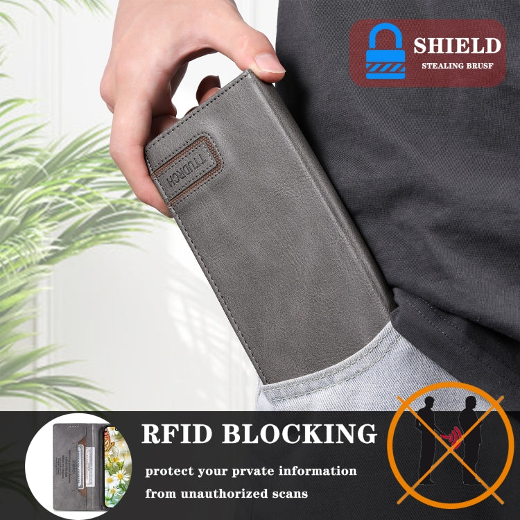 For iPhone 15 Pro Max TTUDRCH RFID Retro Texture Magnetic Leather Phone Case(Grey) - HoMEdemic™ 