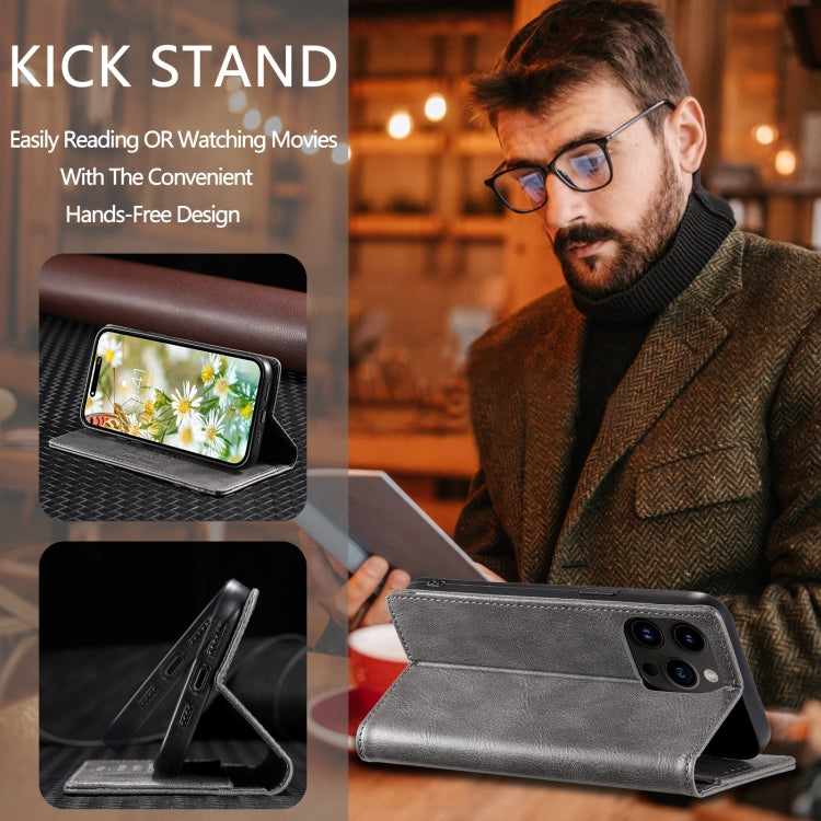 For iPhone 15 Pro Max TTUDRCH RFID Retro Texture Magnetic Leather Phone Case(Grey) - HoMEdemic™ 