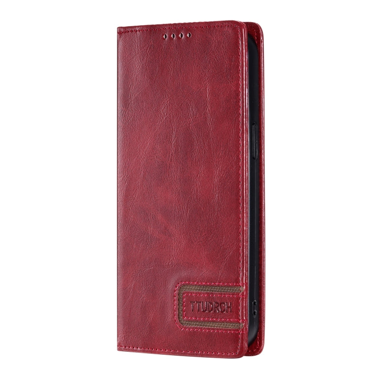 For iPhone 15 Pro Max TTUDRCH RFID Retro Texture Magnetic Leather Phone Case(Red) - HoMEdemic™ 