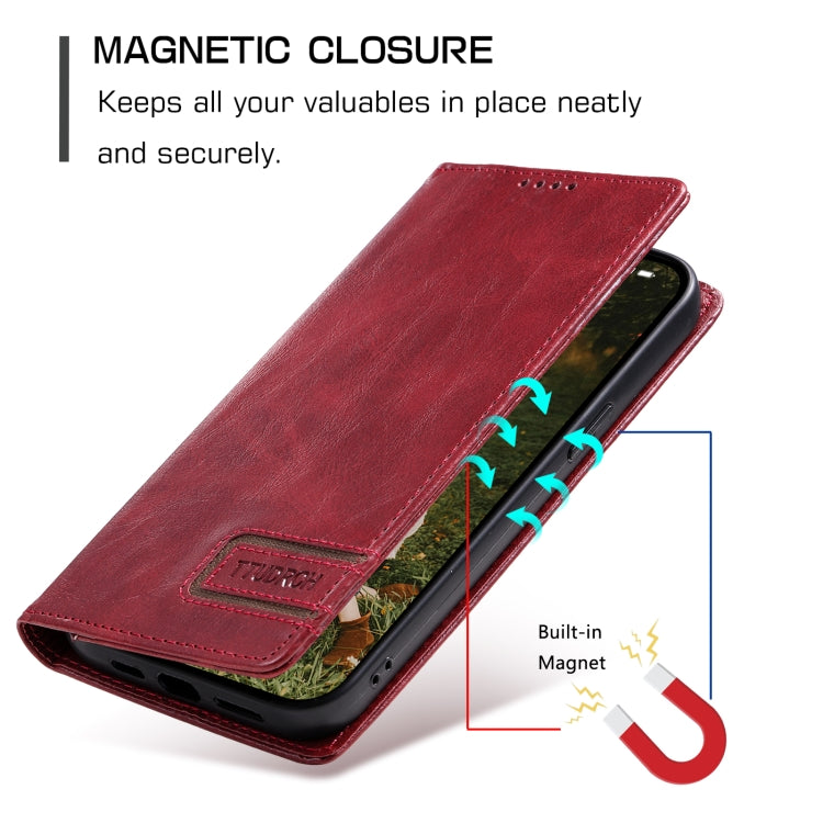 For iPhone 15 Pro Max TTUDRCH RFID Retro Texture Magnetic Leather Phone Case(Red) - HoMEdemic™ 