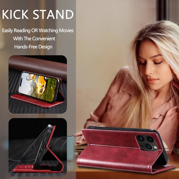 For iPhone 15 Pro Max TTUDRCH RFID Retro Texture Magnetic Leather Phone Case(Red) - HoMEdemic™ 