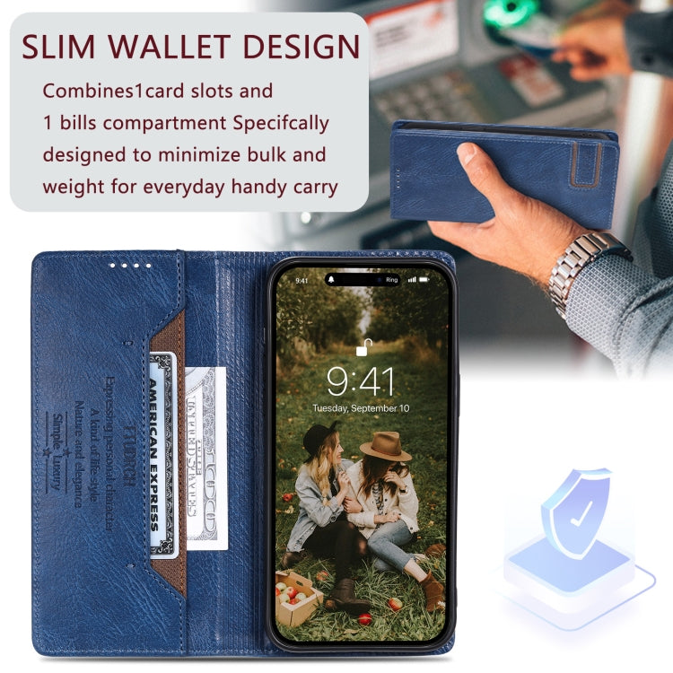 For iPhone 15 Pro Max TTUDRCH RFID Retro Texture Magnetic Leather Phone Case(Blue) - HoMEdemic™ 