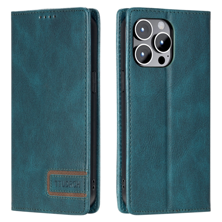 For iPhone 15 Pro Max TTUDRCH RFID Retro Texture Magnetic Leather Phone Case(Greem) - HoMEdemic™ 