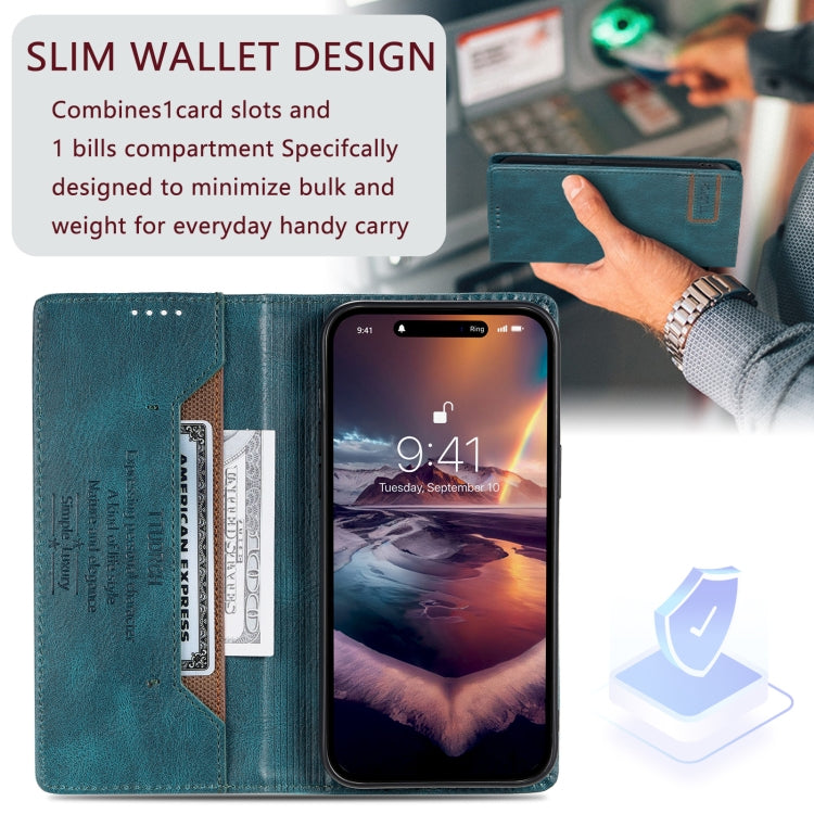 For iPhone 15 Pro Max TTUDRCH RFID Retro Texture Magnetic Leather Phone Case(Greem) - HoMEdemic™ 