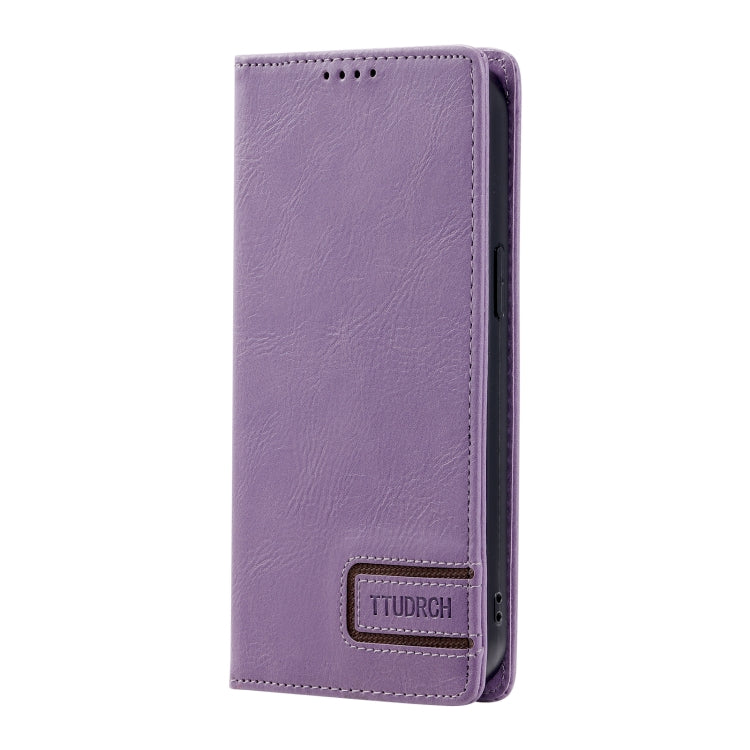 For iPhone 15 Pro Max TTUDRCH RFID Retro Texture Magnetic Leather Phone Case(Purple) - HoMEdemic™ 