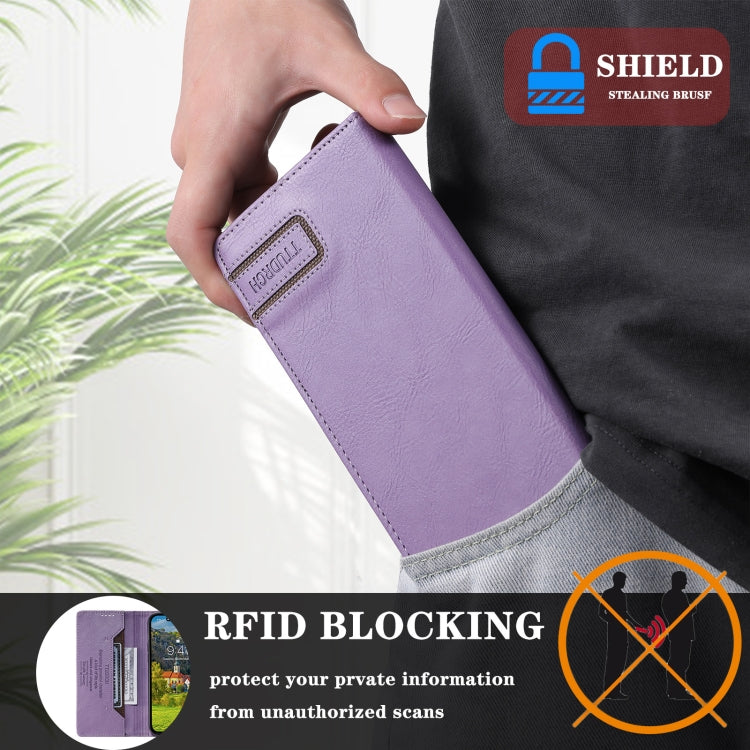 For iPhone 15 Pro Max TTUDRCH RFID Retro Texture Magnetic Leather Phone Case(Purple) - HoMEdemic™ 